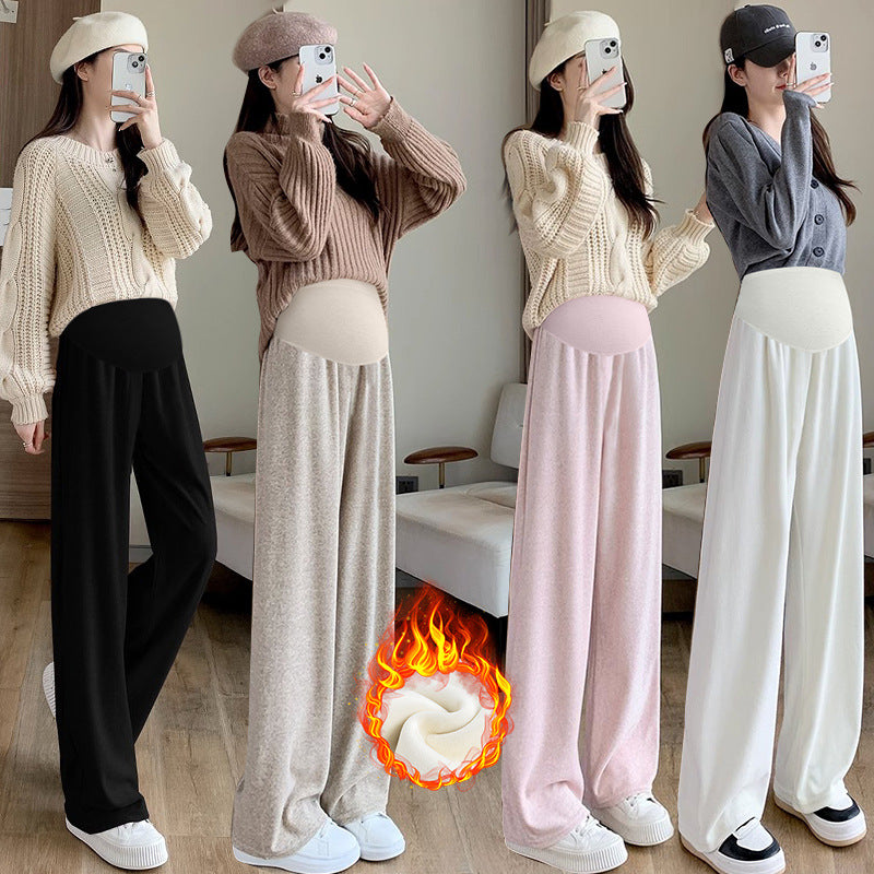 In stock multi-color optional autumn and winter New fleece-lined pregnant women's pants casual Internet celebrity towel pants fashionable drop-down mop pants