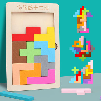 Factory Wooden Early Education Boys and Girls Accumulates Tetris Jigsaw Puzzle 3456-year-old Children's Educational Toys