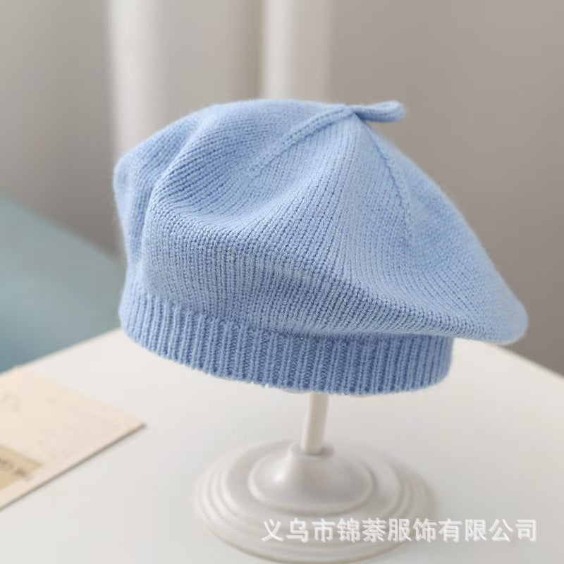 Spring and Autumn Korean Style Baby Boy and Girl Candy Color All-match Knitted Beret Children's Western Style Casual Wool Hat Paintler Hat