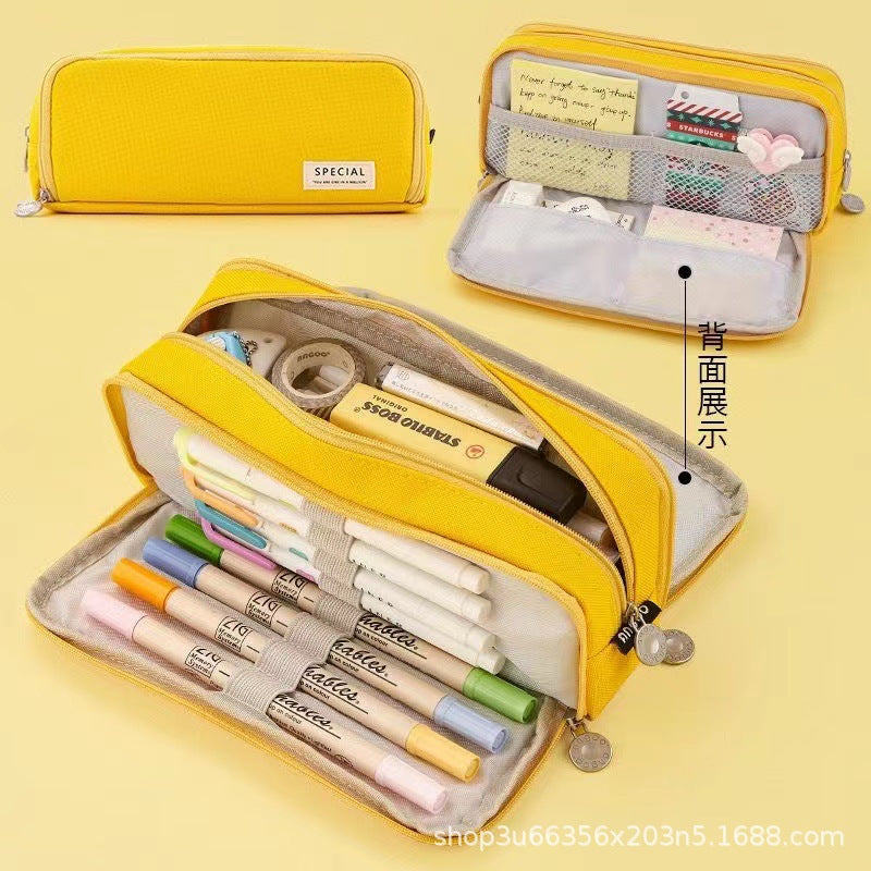 Japanese and Korean Double-Layer Pencil Case for Elementary, Middle, and High School Students, Cross-Border Oxford Cloth Multifunctional Creative Stationery Pencil Case a