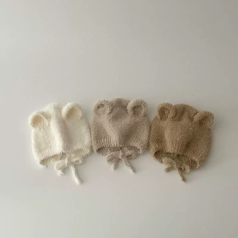 Cold-proof foreign-style cold hat cute warm lace solid color plush toddler hat baby autumn and winter hat baby ear protection