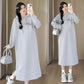 Pregnant Women's Loose Pregnant Women's Fashion Autumn and Winter Loose fleece-lined Thickened Sweat Mid-length dress Autumn and Winter Clothes