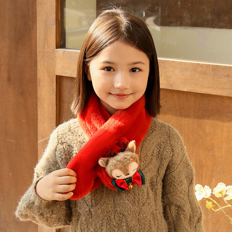 Children's Christmas Autumn and Winter Scarf Plush Warm Cute Cartoon Red New Year Festival Imitation Rabbit Fur Parent-Child Scarf