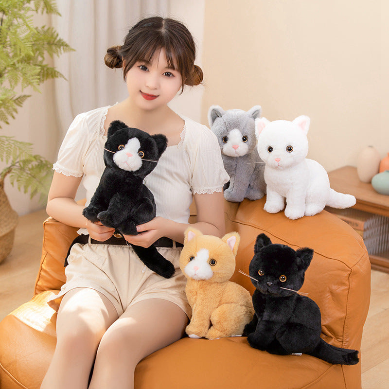 Cute Artificial Cat Doll Plush Toy Black Cat Doll White Cat Orange Cat Rag Doll Girl Birthday Gift for Kidsren