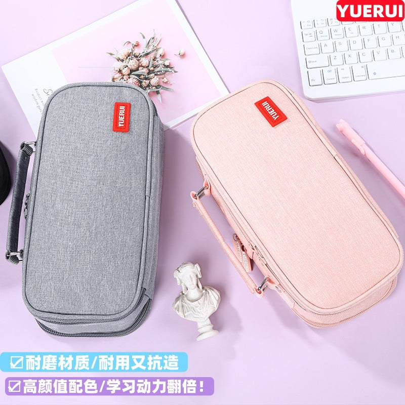 Yuerui Large-Capacity Canvas Multi-Layer Pencil Bag Portable Simple Student Multi-Functional Pencil Bag Satchel Stationery Box
