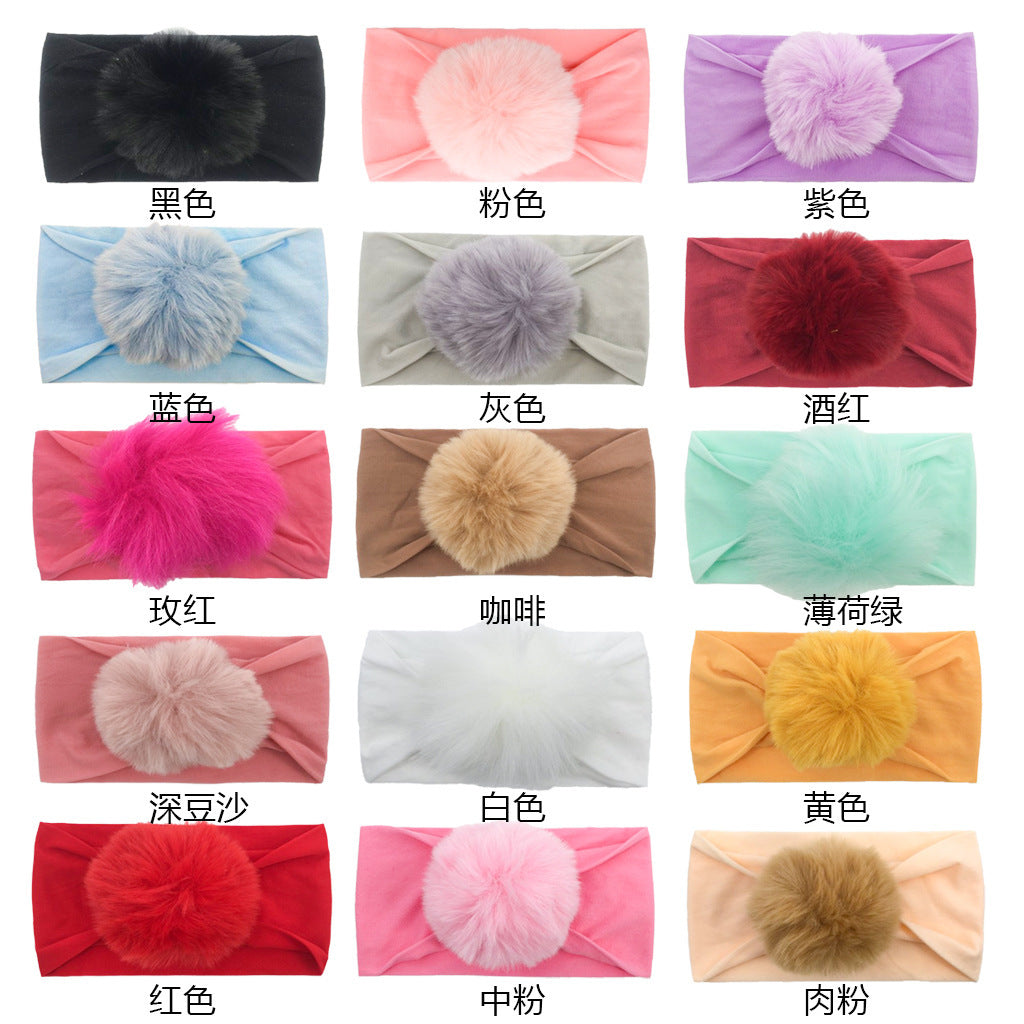 2023 new children's seamless hair band Europe and the United States new baby nylon fur ball headscarf baby hair band