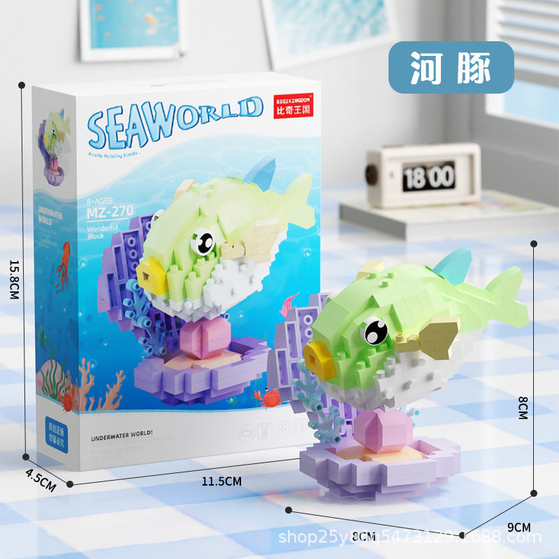 Children's Day Gift Compatible Lego Marine Animals Shark Clownfish Cartoon Doll Assembled Building Blocks Toy