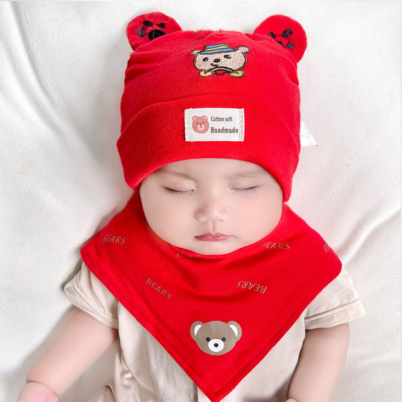 Katu Bear Infant Hat Spring & Fall 3-6-12 Months Male and Female Baby Pullover Hat Cotton 100-Day Sleeping Hat