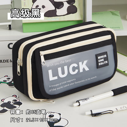 Flip-Top Pencil Case Ins Style High School Student New Style Pencil Case for Girls Male Large Capacity Stain-Resistant Simple Stationery Box