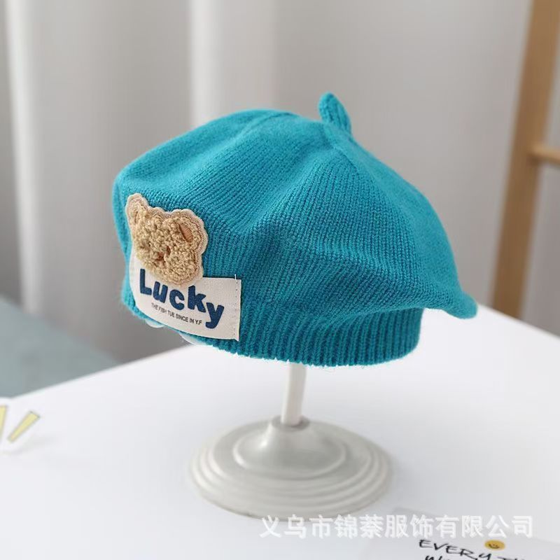 Spring and Autumn Korean Style Baby Boy and Girl Candy Color All-match Knitted Beret Children's Western Style Casual Wool Hat Paintler Hat