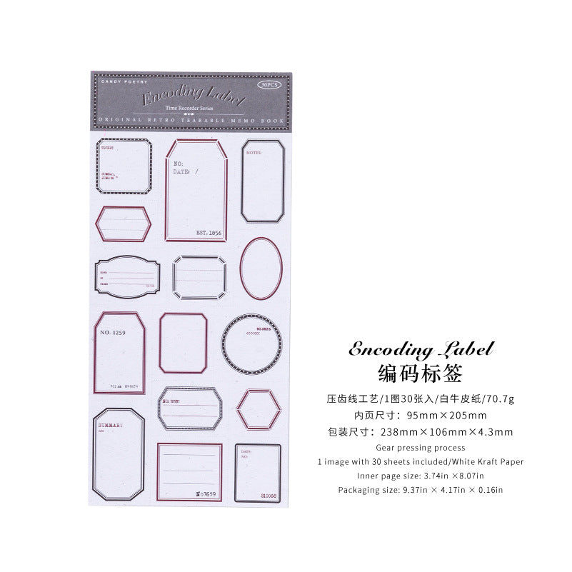 Sugar poem label note book time recorder original retro literature DIY material decoration base note paper