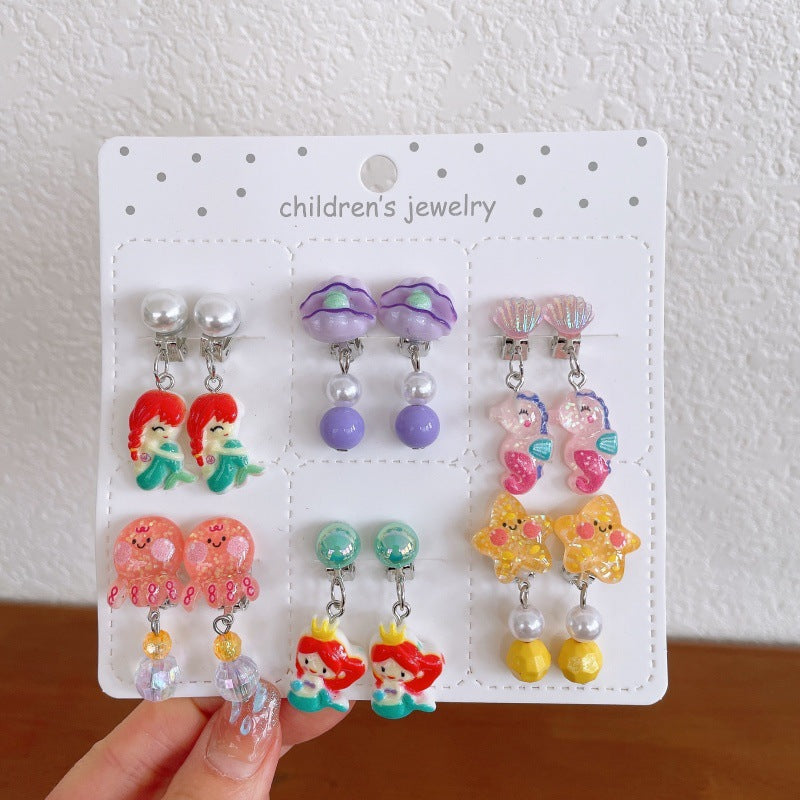 Girl's Ear Clip Cute Cartoon Children's Earrings Little Girl's Princess Earrings Without Ear Holes False Earrings Without Harming Ear Accessories
