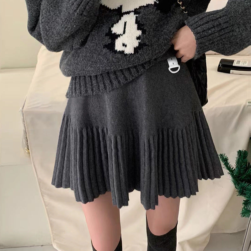 Pregnant Women's Autumn and Winter New Knitted Skirt Casual Slimming Pleated A- line Skirt Simple