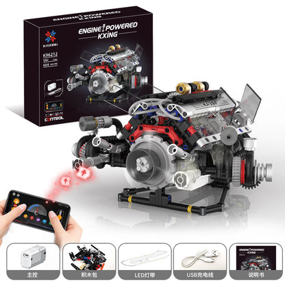 Cross-Border Electroplating Artificial Bmw F1 Engine Mechanical V8 Engine App Programming Lighting Building Small Particle Building Blocks