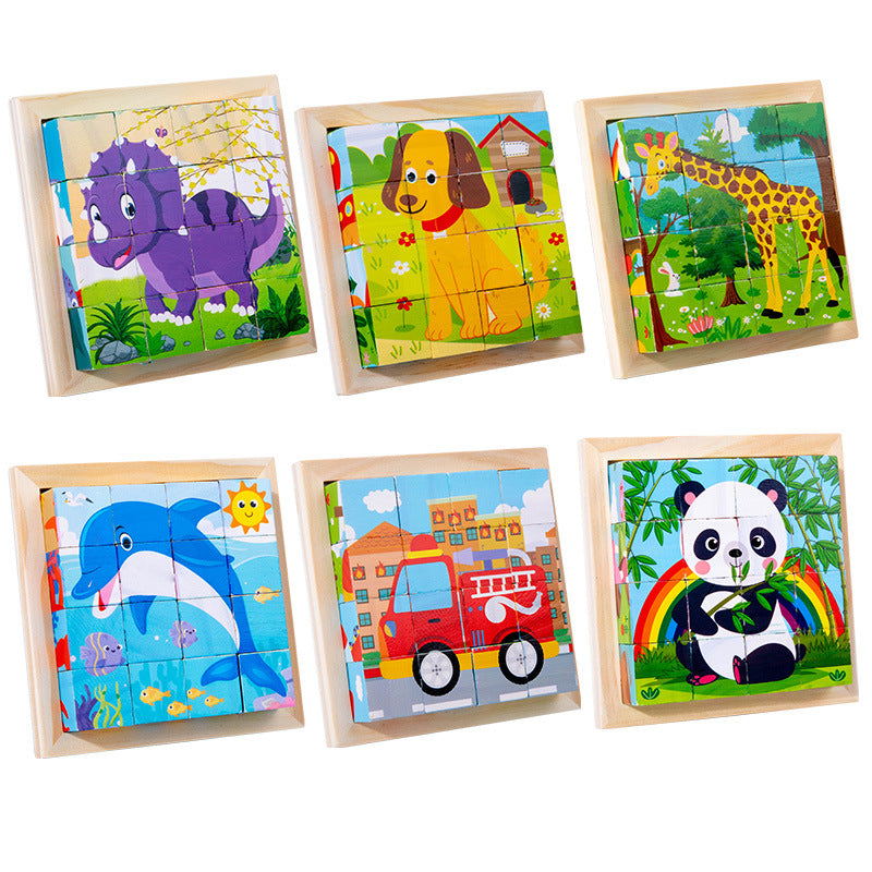 New 3D Stereo Six-Sided Painting 12-Piece Wooden Puzzle Building Blocks 3-6-7-Year-Old Kidsren's Kindergarten Educational Toys