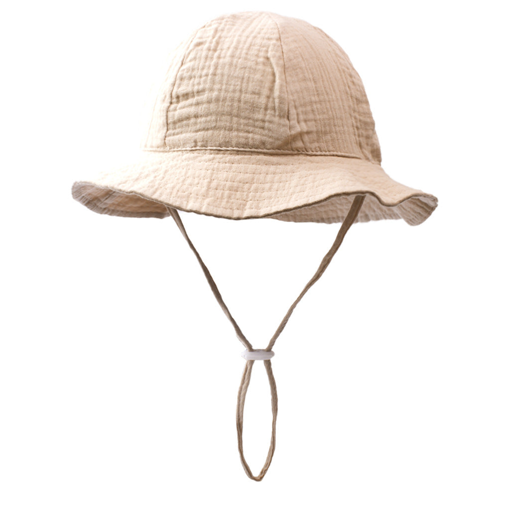 Ins Baby Pure Cotton Basin Hat European and American Anti-Sun Breathable Baby Fisherman Hat Pure Color Kidsren's Sun Hat Breathable Sun Protection