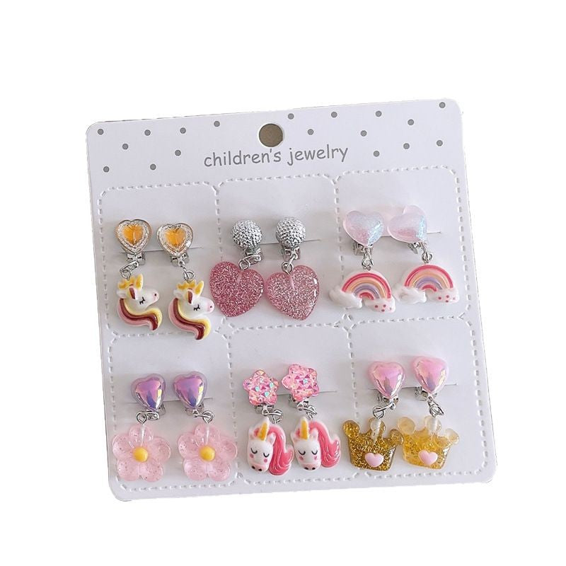Girl's Ear Clip Cute Cartoon Children's Earrings Little Girl's Princess Earrings Without Ear Holes False Earrings Without Harming Ear Accessories