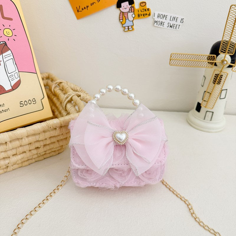 Korean Style Princess Handbag Fashion Bow Children Shoulder Bag Stylish Cute Girl Small Square Bag