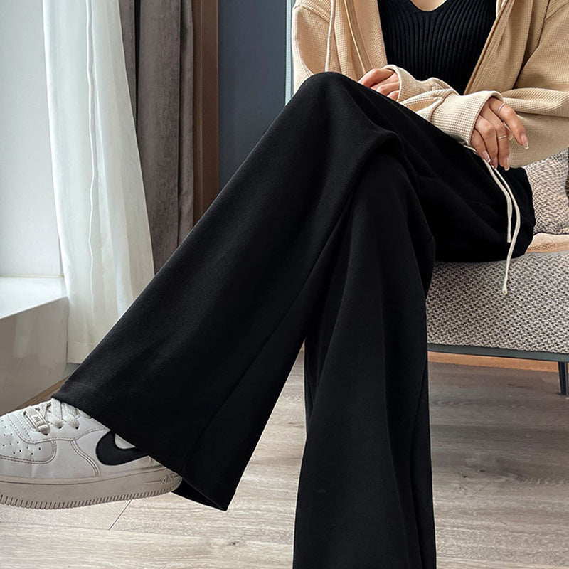 Pregnant Women's Pants Autumn and Winter fleece-lined Wide Leg Sports Pants Outer Wear Spring and Autumn Loose Casual Straight Pants Bottoming Sweatpants Trousers