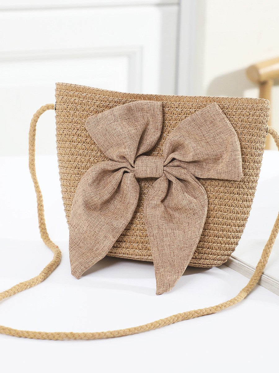 Straw Handmade Bow Woven Mobile Phone Bag Cross-border Hot Selling Women's Crossbody Seaside Straw Woven Crossbody Woven Bag Factory