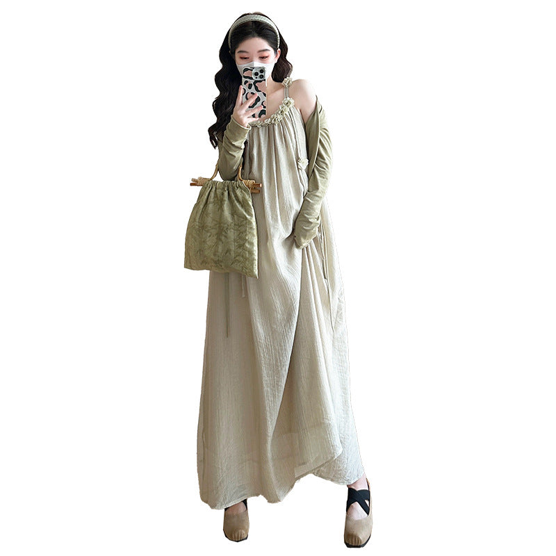 Maternity summer dress 2025 new pregnant mother wear plus size suspenders skirt suit fashion fashion