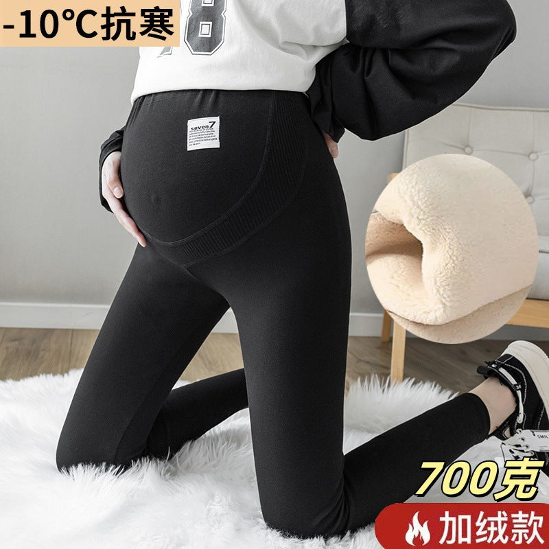 Pregnant Women's Leggings Spring and Autumn Outer Wearing Cotton plus size Autumn Pants fleece-lined Belly-supporting 150.00kg Pregnant Women's Nine-point Pants