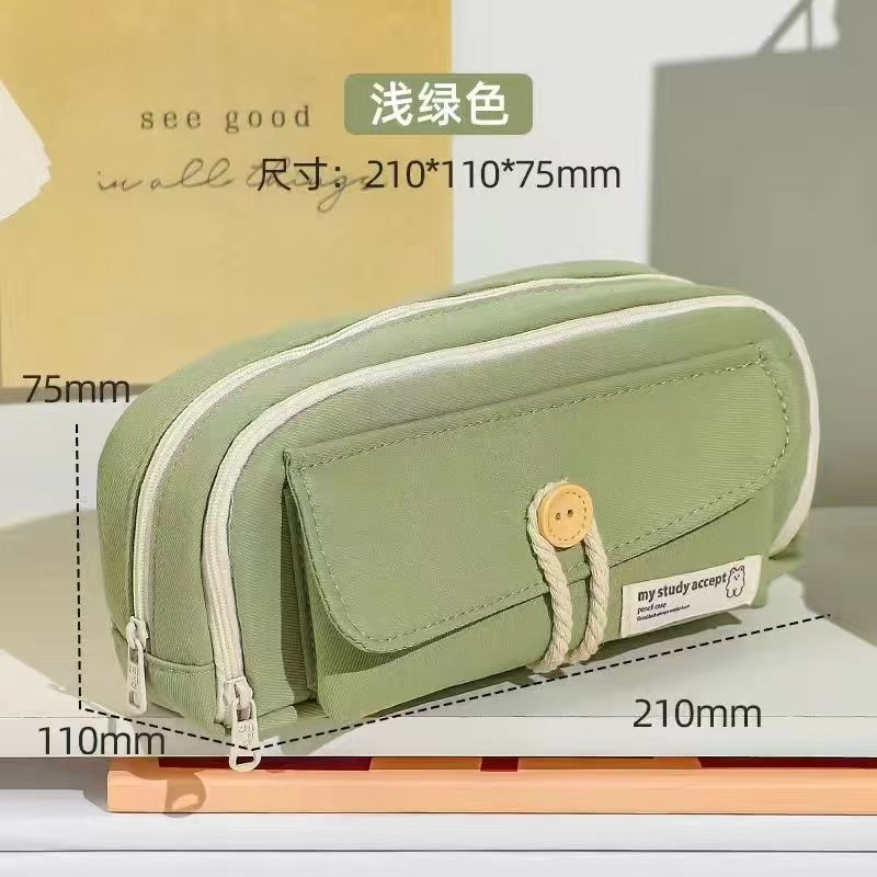 Button Pencil Bag with Good Looks for Girls, Large Capacity, Simple Ins Student Creative Canvas Stationery Bag, Pencil Stationery Box