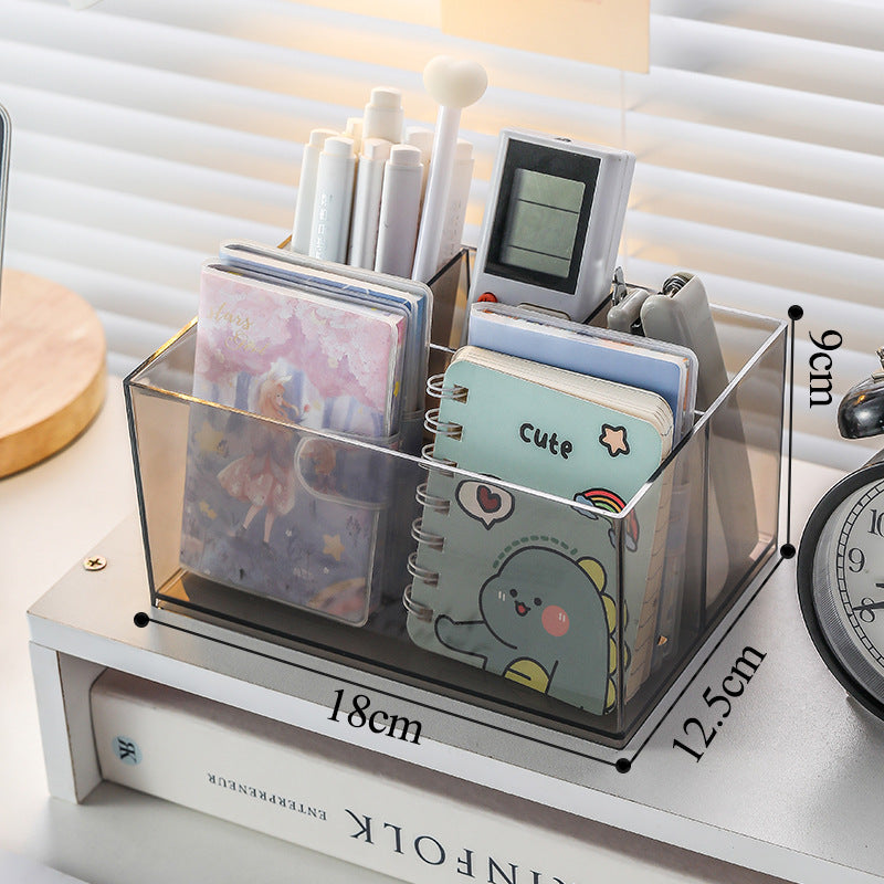 Multifunctional Acrylic Pen Holder Transparent Desktop Storage Box Pen Holder Office Stationery Compartment Storage Box Large Capacity