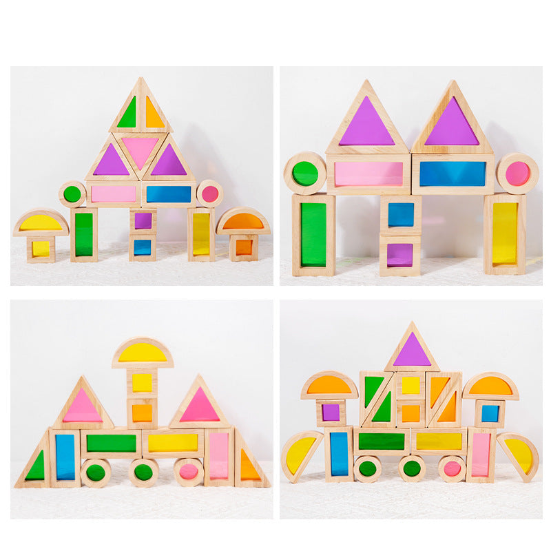 Acrylic Transparent Color Light and Shadow Building Blocks Baby Creative Construction Early Education Educational Toys Children's Rainbow Building Blocks