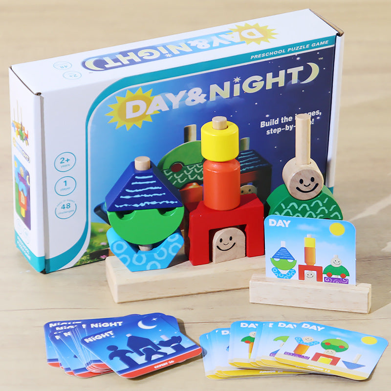 Children's Creative Spelling Day and Night Building Blocks Early Education Enlightenment Shape Cognition Hand-eye Coordination Educational Toys for Boys and Girls