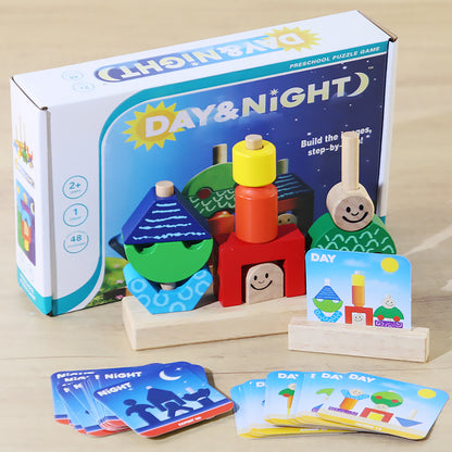 Children's Creative Spelling Day and Night Building Blocks Early Education Enlightenment Shape Cognition Hand-eye Coordination Educational Toys for Boys and Girls