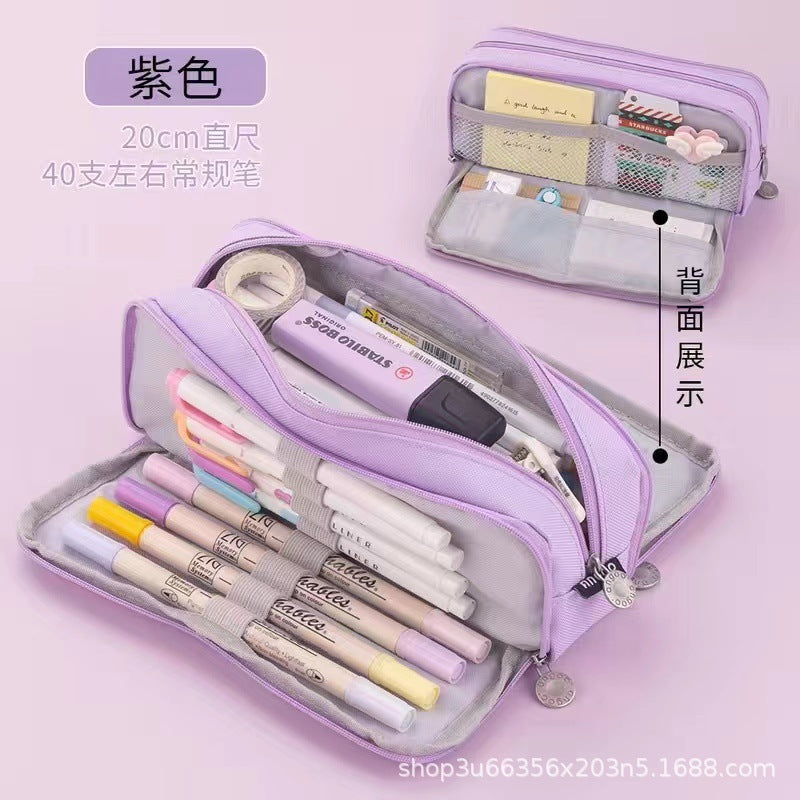 Japanese and Korean Double-Layer Pencil Case for Elementary, Middle, and High School Students, Cross-Border Oxford Cloth Multifunctional Creative Stationery Pencil Case a