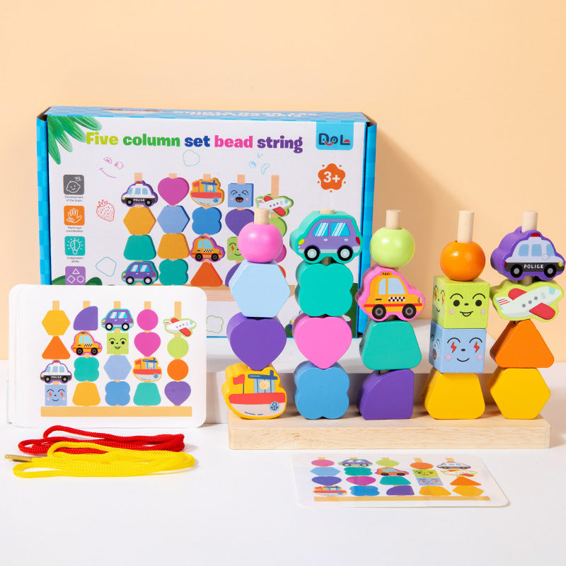 Children's Beaded Column Puzzle Educational Toy Intelligence Box Wooden Shape Matching Baby Geometric Shape Recognition
