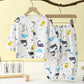 Children's Thin Double-Layer Gauze Pajamas Two-Piece Set Summer Girls Home Clothes Baby Boy Long-Sleeved Bloomers Set