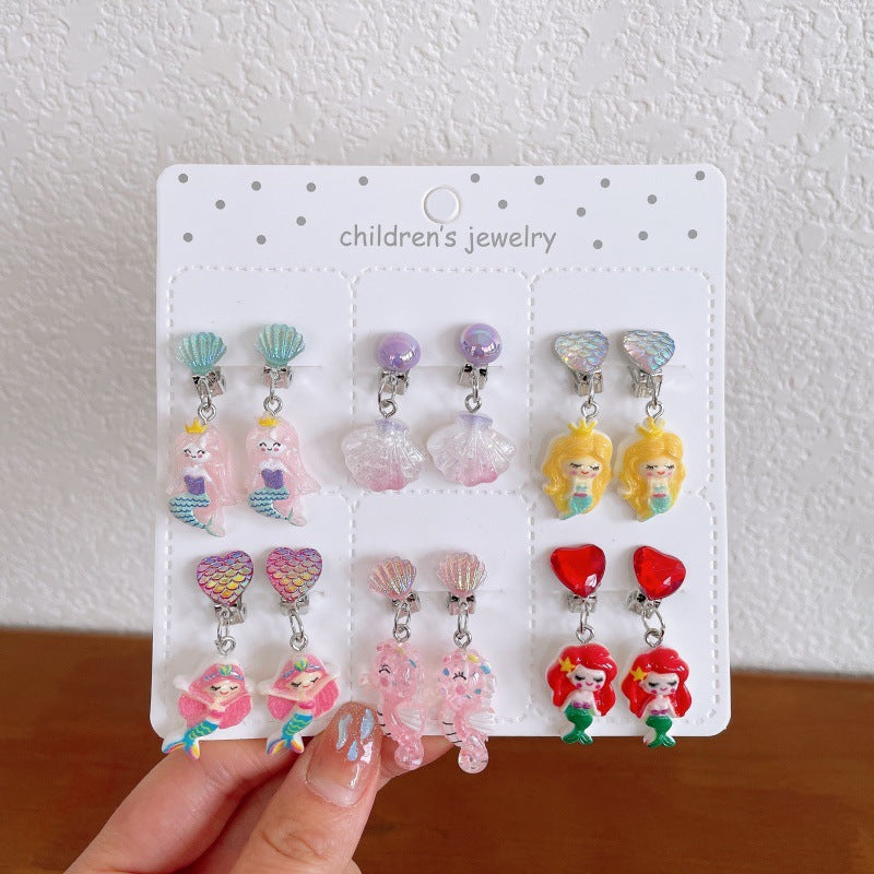 Girl's Ear Clip Cute Cartoon Children's Earrings Little Girl's Princess Earrings Without Ear Holes False Earrings Without Harming Ear Accessories