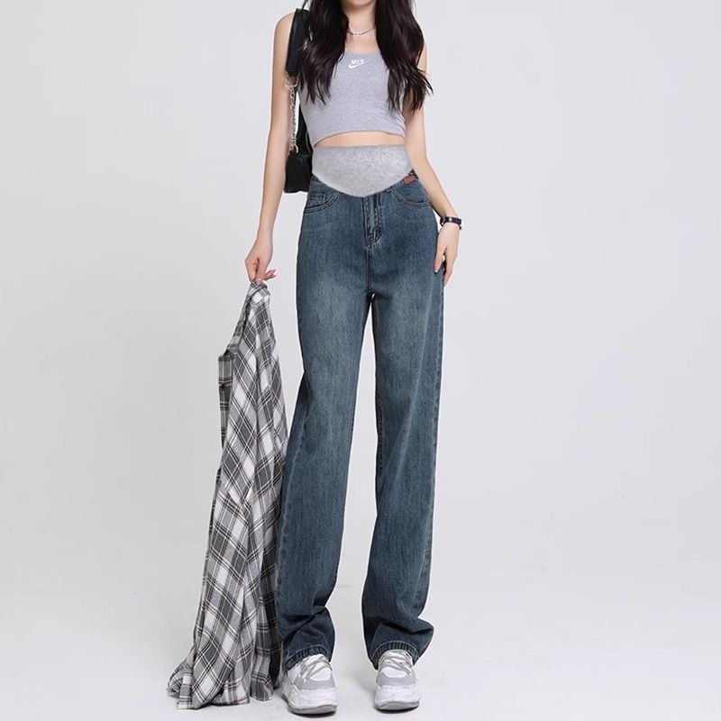 2025 Spring New All-match Pregnant Women Jeans Spring Loose Straight Outer Wide-leg Trousers Pregnant Women's Spring Wear