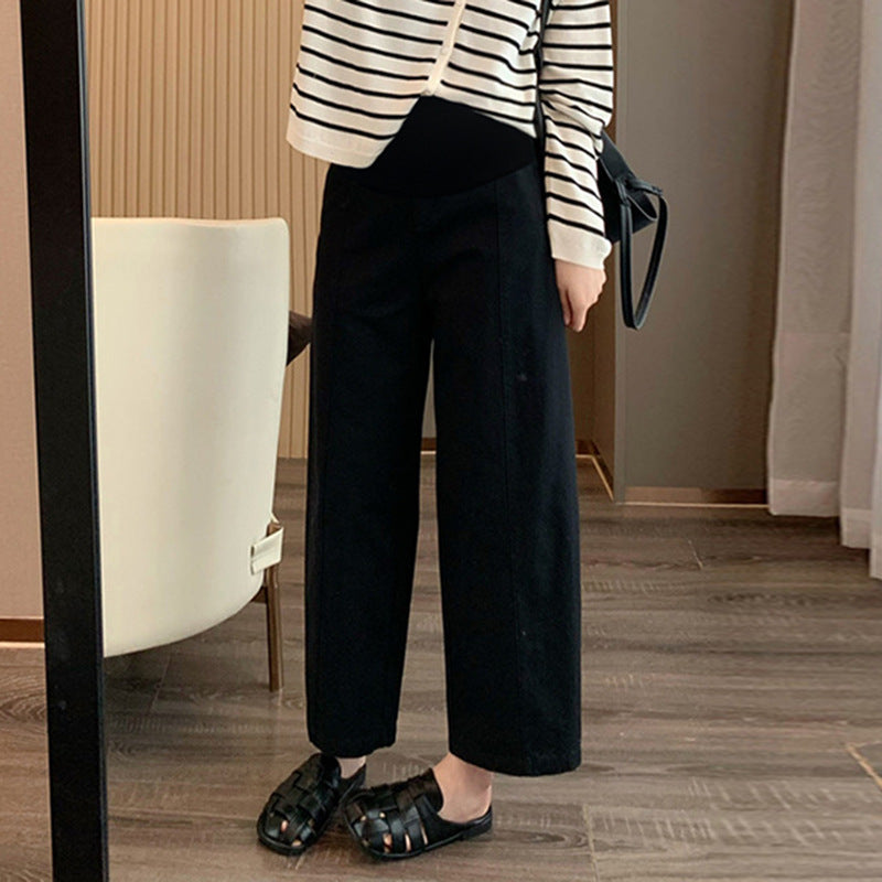 in stock Early Autumn New 2024 Pregnant Women's High Waist Slimming Casual Pants Women's Design Sense Pear-Shaped Figure Nine-point Haren Pants