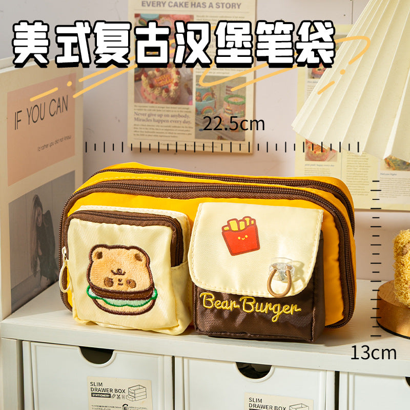 Bear Burger Pencil Case New Design Large Capacity Stationery Box Girls Niche High-Looking Student Cute Pencil Case