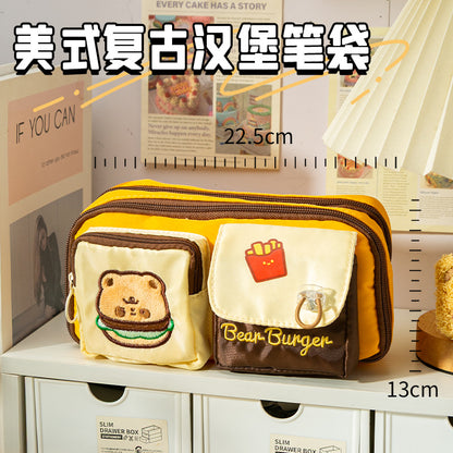 Bear Burger Pencil Case New Design Large Capacity Stationery Box Girls Niche High-Looking Student Cute Pencil Case