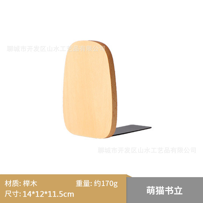 Japanese Style Simple Wooden Book Stand Creative Black Walnut Wood Thickened Bookshelf Bookend Student's Solid Wood Bookend Logo