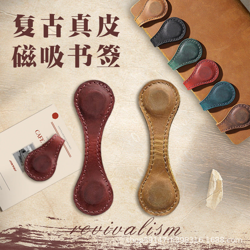 European-Style Retro Genuine Leather Magnetic Bookmarks, Creative Magnetic Planner Markers, Student Reading Page Clips, Magnetic Bookmarks