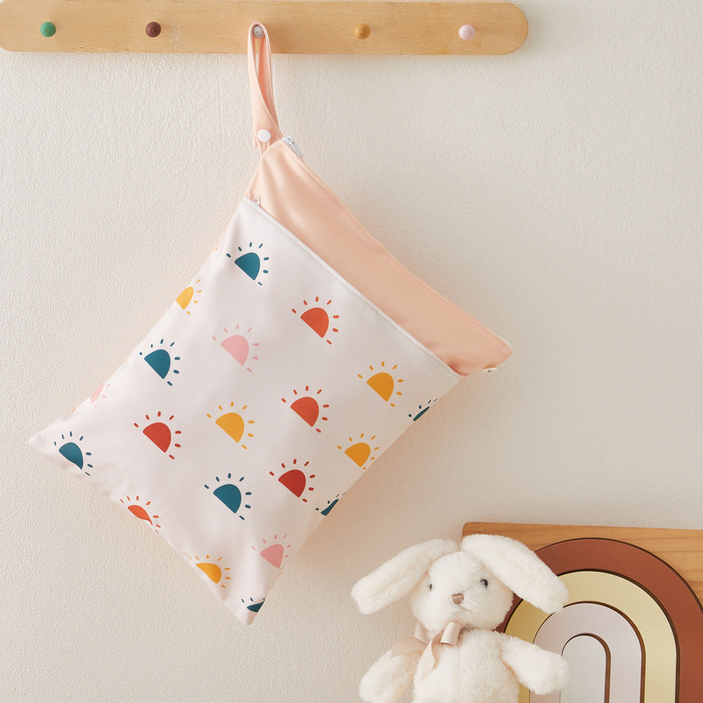 Ins Baby Room Decoration Sleeping Bear Storage Hanging Bag Baby Diaper Bag Wetbag Dry and Wet Separation 30*40