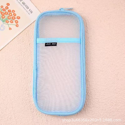 New Mesh Student Pencil Bag Transparent Simple Large-Capacity Stationery Bag Exam-Specific Student Pencil Bag Stationery Box