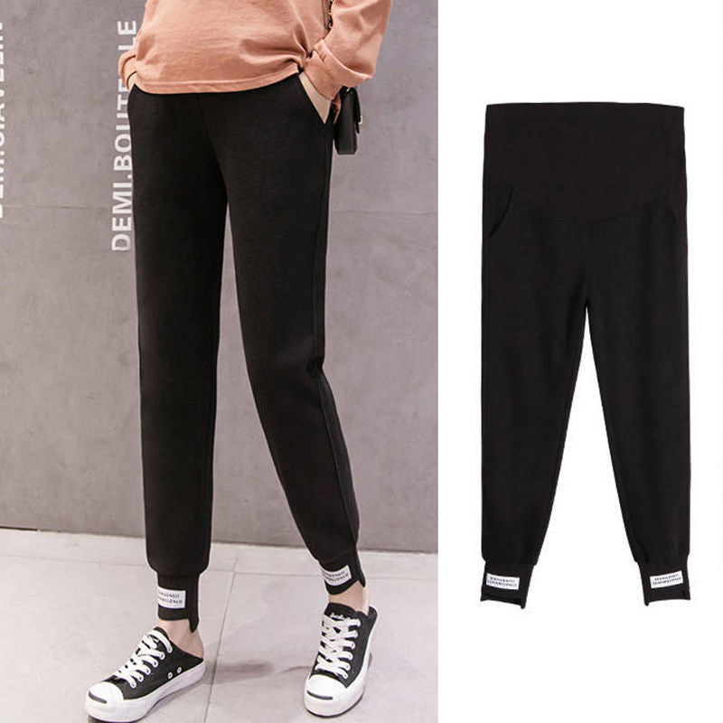 Pregnant Women's Pants Pregnant Women's Autumn and Winter Wear Korean Style fleece-lined Thickened Abdominal Pants Leggings Loose Harlan Pants Pregnant Women's Pants