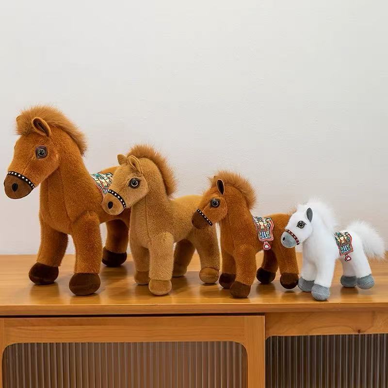 Cute Simulation Little White Horse Doll Plush Toy Pony Brown Horse Doll Horse Year Mascot Activity Gift