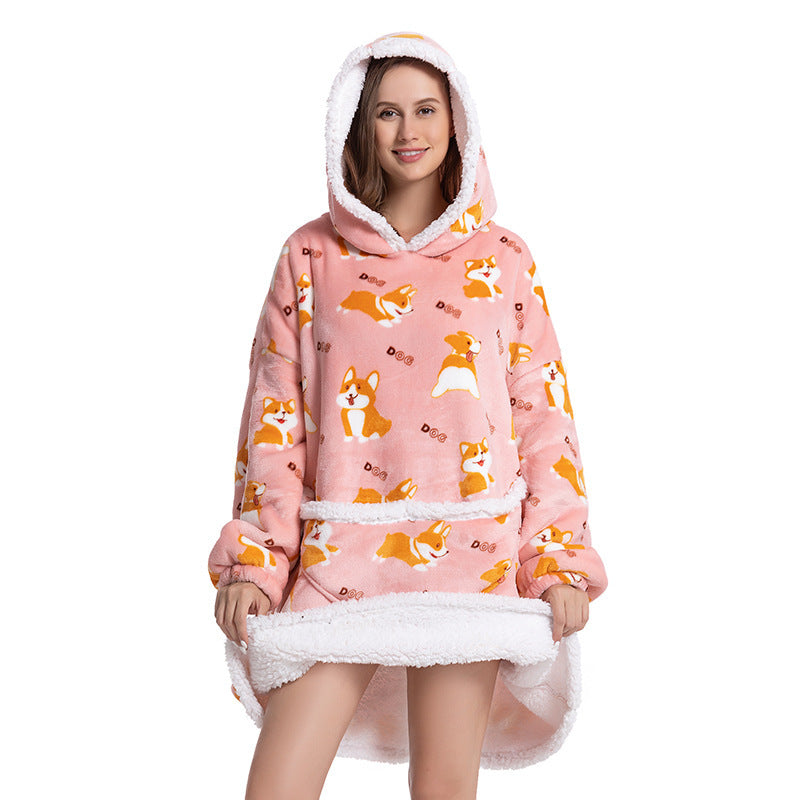 Composite Thermal Clothing Tv Blanket, Extra Long and Thick, Home Wear, Outdoor Mid-Length Pajamas, Flannel, Can Be Worn Outside, Couple Style
