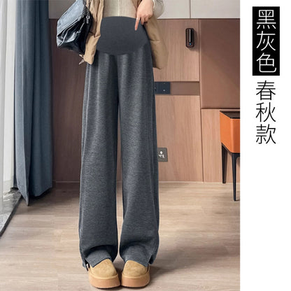 Pregnant Women's Trousers Herringbone Pattern Woolen Belly Narrow Wide-leg Pants Lazy Casual Glutinous Rice Pants Trousers Pregnant Women's Wear