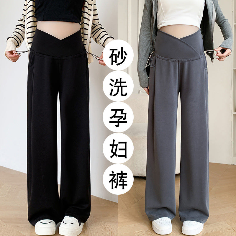 Real shot pregnant women pants spring and autumn outer wear 2025 new casual wide leg pants early pregnancy pants maternity spring clothes