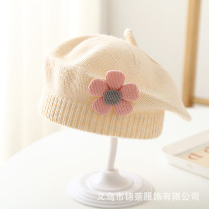 Spring and Autumn Korean Style Baby Boy and Girl Candy Color All-match Knitted Beret Children's Western Style Casual Wool Hat Paintler Hat