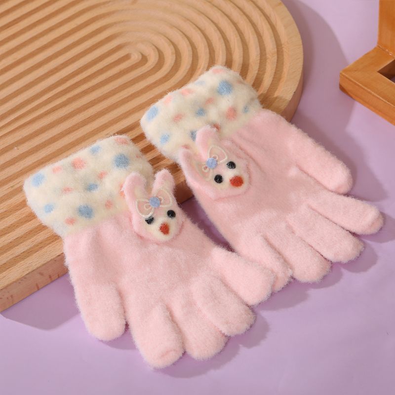 Children's Gloves for Autumn and Winter, Warm Five-Finger Gloves for Boys and Girls, Plush Gloves for Girls, Baby Gloves, Student Writing Gloves, Cycling Gloves, Cold-Proof Finger-Separated Gloves